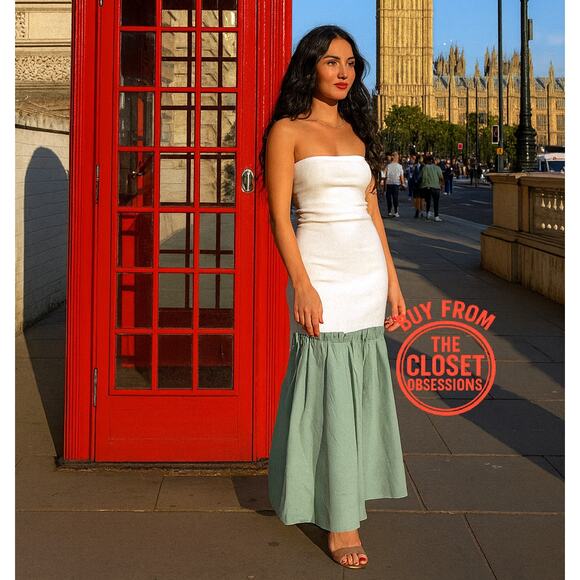 ZARA Strapless Pleated Midi Dress NWT – White & Sage Green, Size M & L - Picture 2 of 16